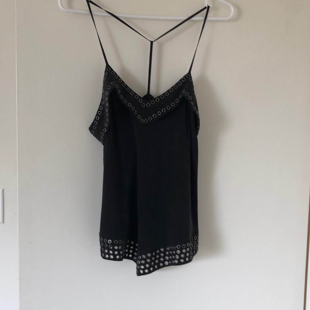 Rory Beca Black Silk Camisole Silver Rivets XS